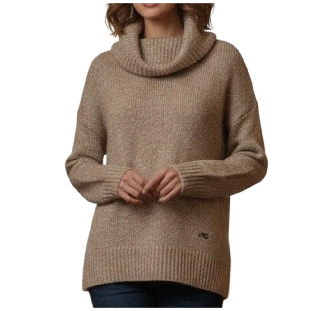 KJUS Women's Medium Cowl Neck Sweater Tan Mohair Wool Blend Pullover Cozy Luxury